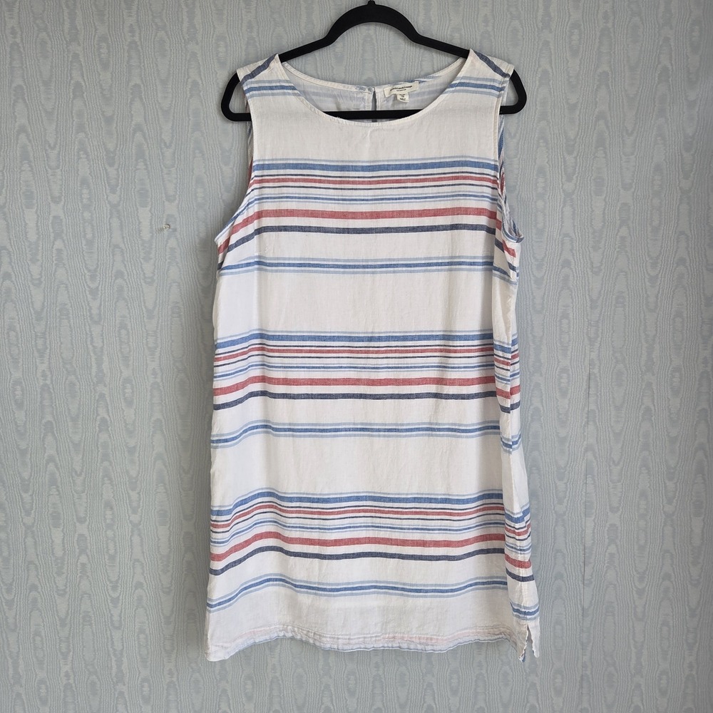 Beach Lunch Lounge Dress Women's XL Striped Linen Blend Preppy Beach Resortwear